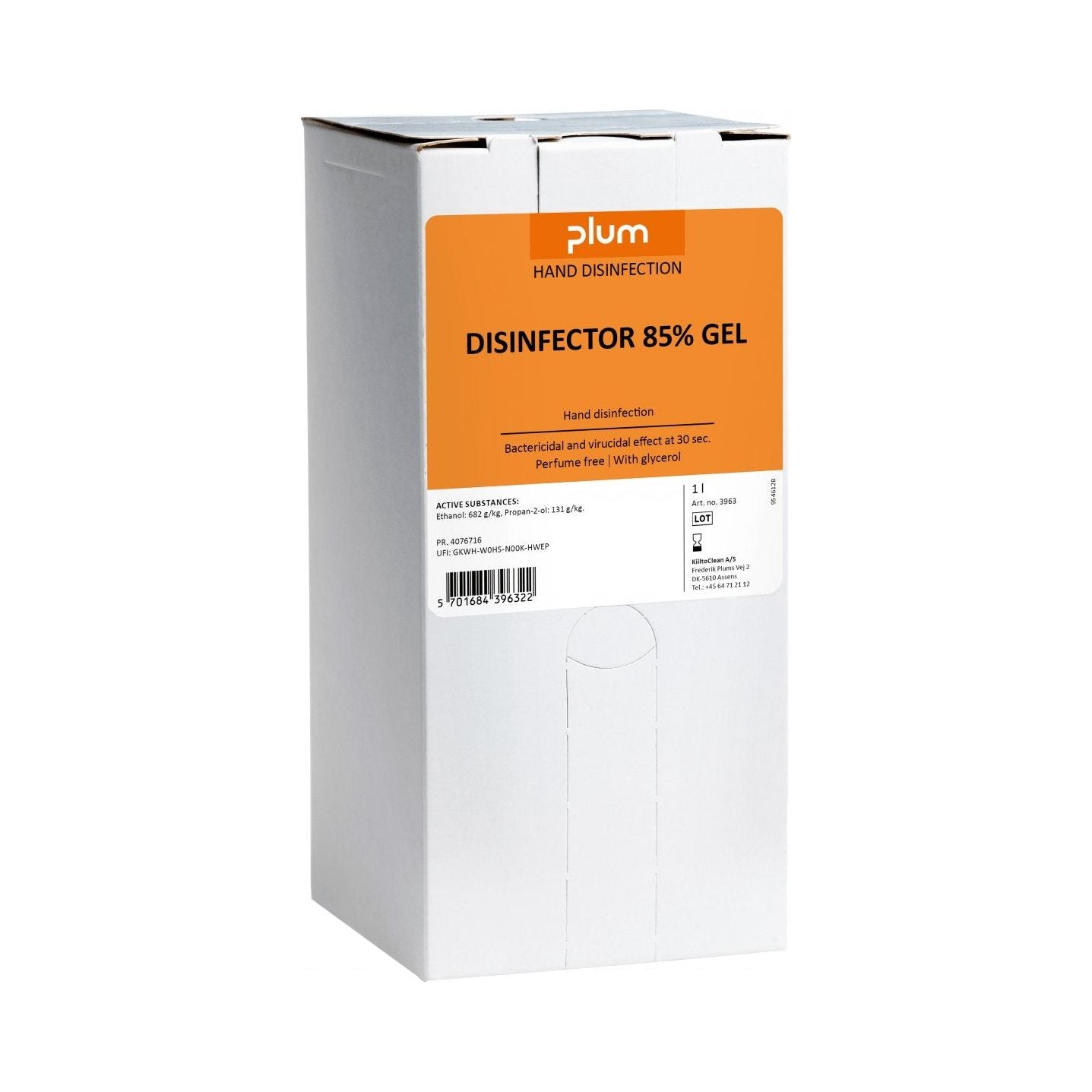Plum Disinfector 85% Gel 1,0 l Bag - in - box MP - Sikkerhedsgiganten