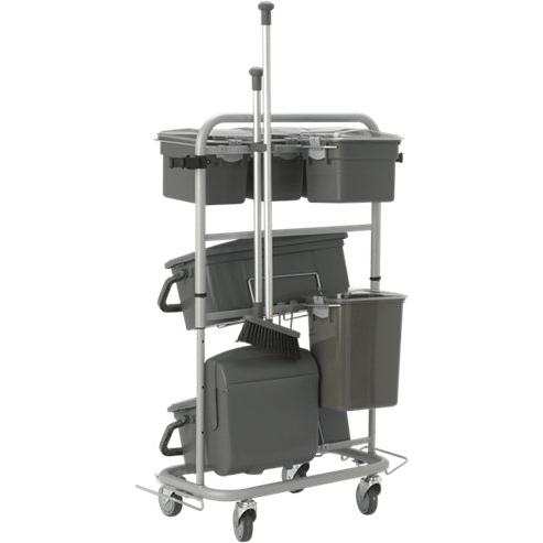 Rengøringsvogn, Vikan Slimliner, 795x400x830mm, grå, metal/PVC/PP/aluminium, til fugtsystem, med til - Sikkerhedsgiganten
