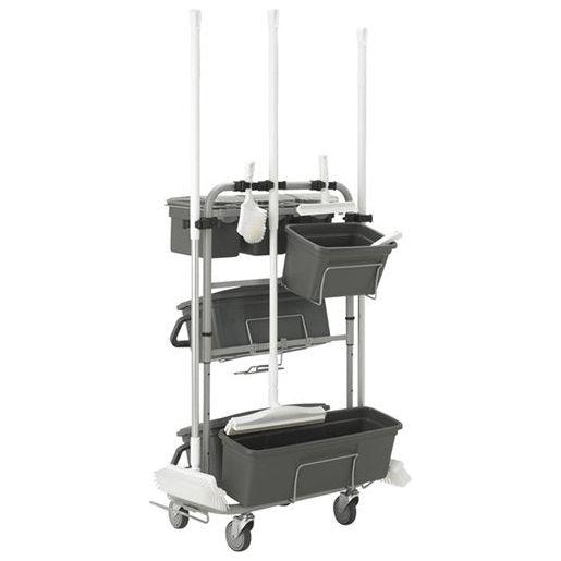 Rengøringsvogn, Vikan Slimliner, 795x400x830mm, grå, metal/PVC/PP/aluminium, til fugtsystem, med til - Sikkerhedsgiganten
