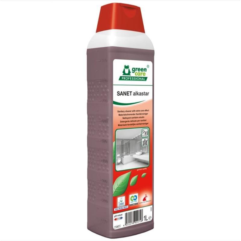 Sanitetsrengøring, Green Care Professional SANET Alkastar, 1 l, alkalisk/affedtende, med farve og parfume - Sikkerhedsgiganten