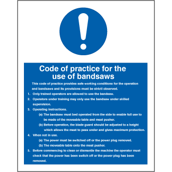 Sign IMO Code of practice for the use of bandsaws 106091 - Sikkerhedsgiganten