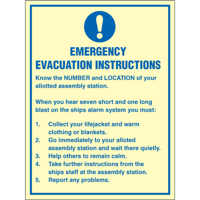 Sign IMO Emergency Evacuation Instructions 106087 - Sikkerhedsgiganten