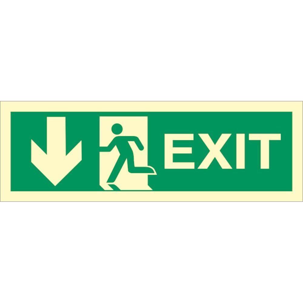 Sign IMO Exit left, arrow down 100011 - Sikkerhedsgiganten