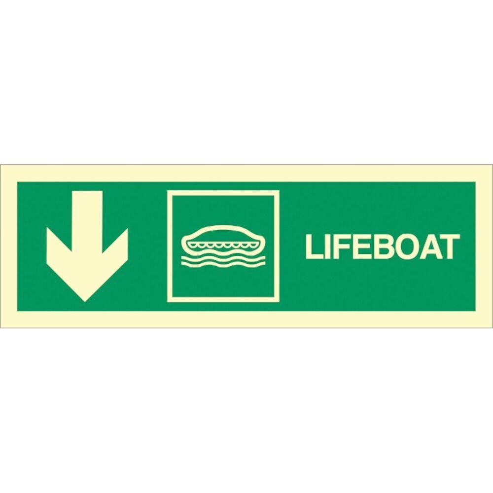 Sign IMO Lifeboat arrow down left side - Sikkerhedsgiganten