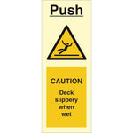 Sign IMO Push - Caution Deck slippery when wet - Sikkerhedsgiganten