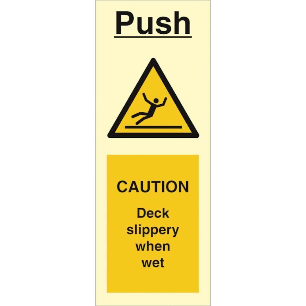 Sign IMO Push - Caution Deck slippery when wet - Sikkerhedsgiganten