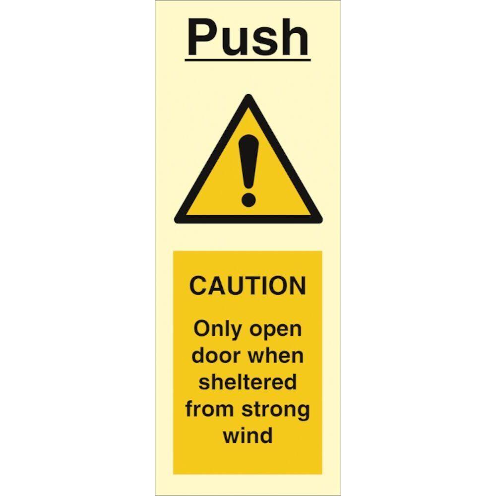 Sign IMO Push - Only open door when sheltered from - Sikkerhedsgiganten