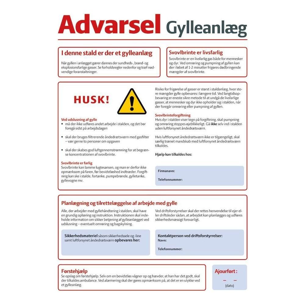 Skilt Advarsel til Gylleanlæg m/ tusch 401676RDA2 - Sikkerhedsgiganten