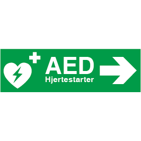 Skilt AED Hjertestarter højre 401626 - Sikkerhedsgiganten