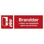 Skilt Branddør lukkes v. arbejdstids ophør/ brand H446 - Sikkerhedsgiganten