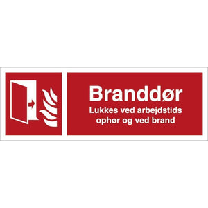 Skilt Branddør lukkes v. arbejdstids ophør/ brand H446 - Sikkerhedsgiganten