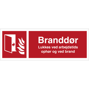 Skilt Branddør lukkes v. arbejdstids ophør/ brand H446 - Sikkerhedsgiganten