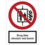 Skilt Brug ikke elevator ved brand F123 - Sikkerhedsgiganten