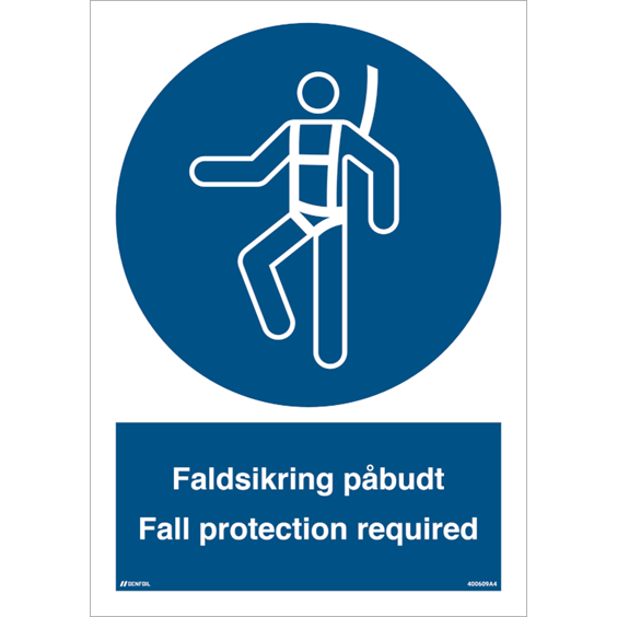 Skilt Faldsikring påbudt - Fall protection required 400609 - Sikkerhedsgiganten