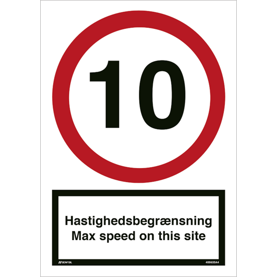 Skilt Hastighedsbegrænsning - Max speed on this site 400633 - Sikkerhedsgiganten