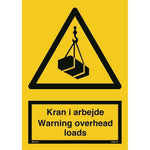 Skilt Kran i arbejde - Warning overhead loads 400651 - Sikkerhedsgiganten