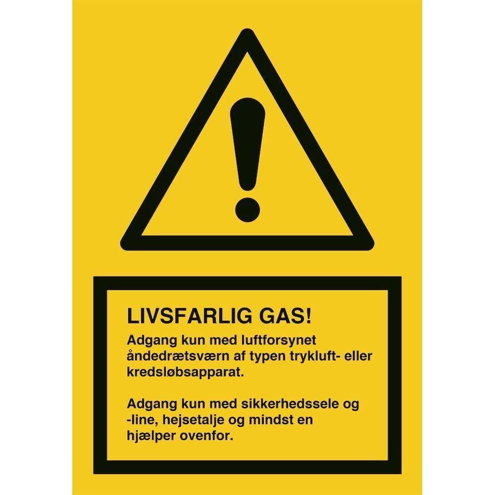 Skilt Livsfarlig gas - åndedrætsværn - Sikkerhedsgiganten
