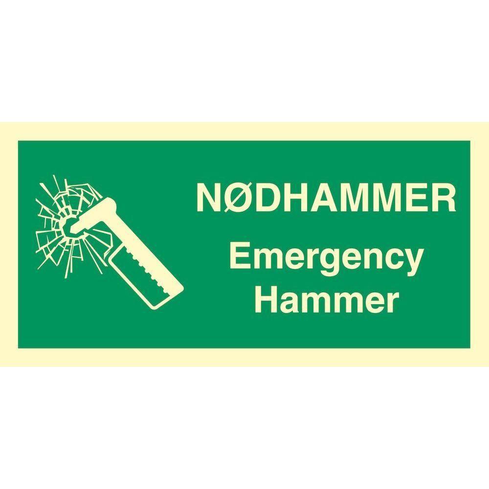 Skilt Nødhammer - Emergency hammer - Sikkerhedsgiganten