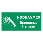 Skilt Nødhammer - Emergency hammer - Sikkerhedsgiganten