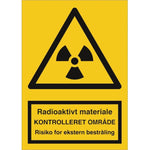 Skilt Radioaktivt materiale - kontrolleret.. - eks - Sikkerhedsgiganten