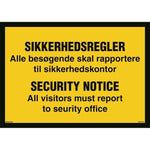 Skilt Sikkerhedsregler - Security notice - Sikkerhedsgiganten