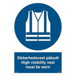 Skilt Sikkerhedsvest påbudt - High visibility vest - Sikkerhedsgiganten