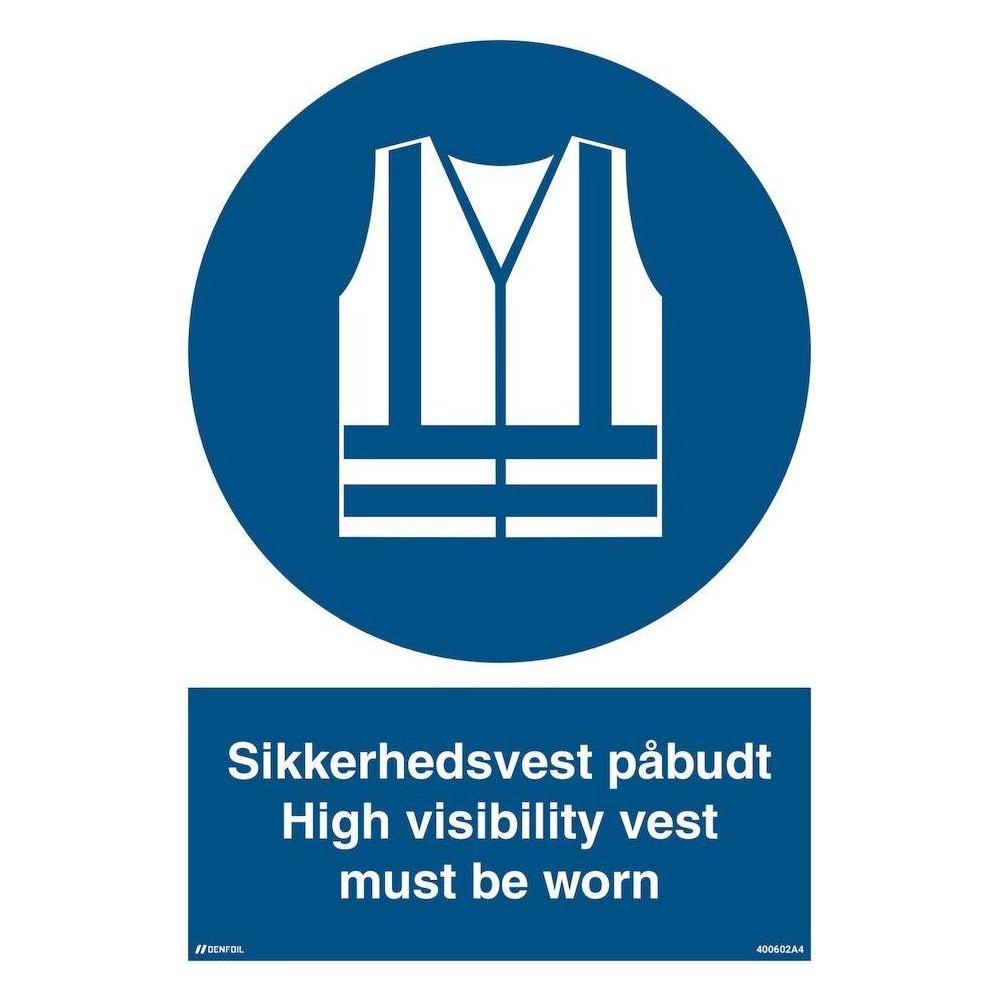 Skilt Sikkerhedsvest påbudt - High visibility vest - Sikkerhedsgiganten