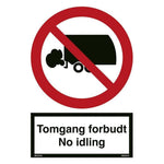 Skilt Tomgang forbudt - No Idling - Sikkerhedsgiganten