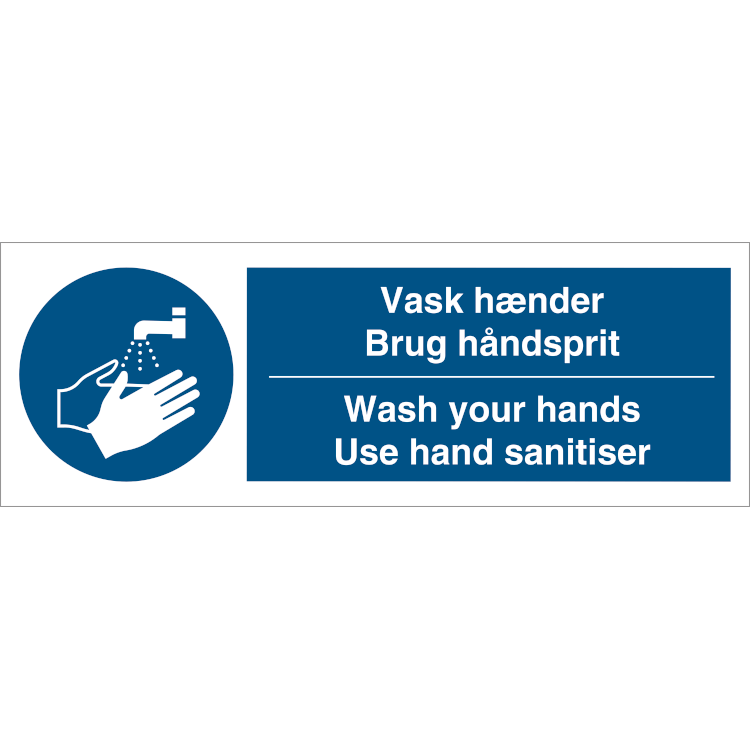 Skilt Vask hænder - Brug håndsprit DA/ENG - Sikkerhedsgiganten