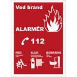 Skilt Ved brand ALARMER - Sikkerhedsgiganten