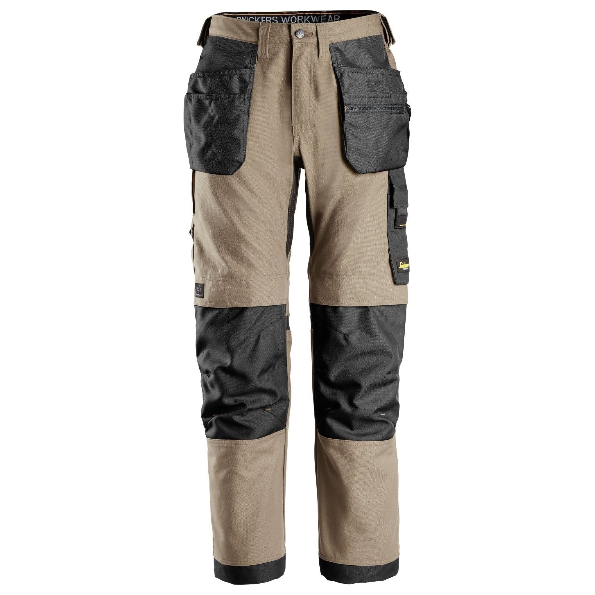Snickers AW Bukser Canvas+ med hylsterlommer khaki/sort 6224 | Køb hos ...
