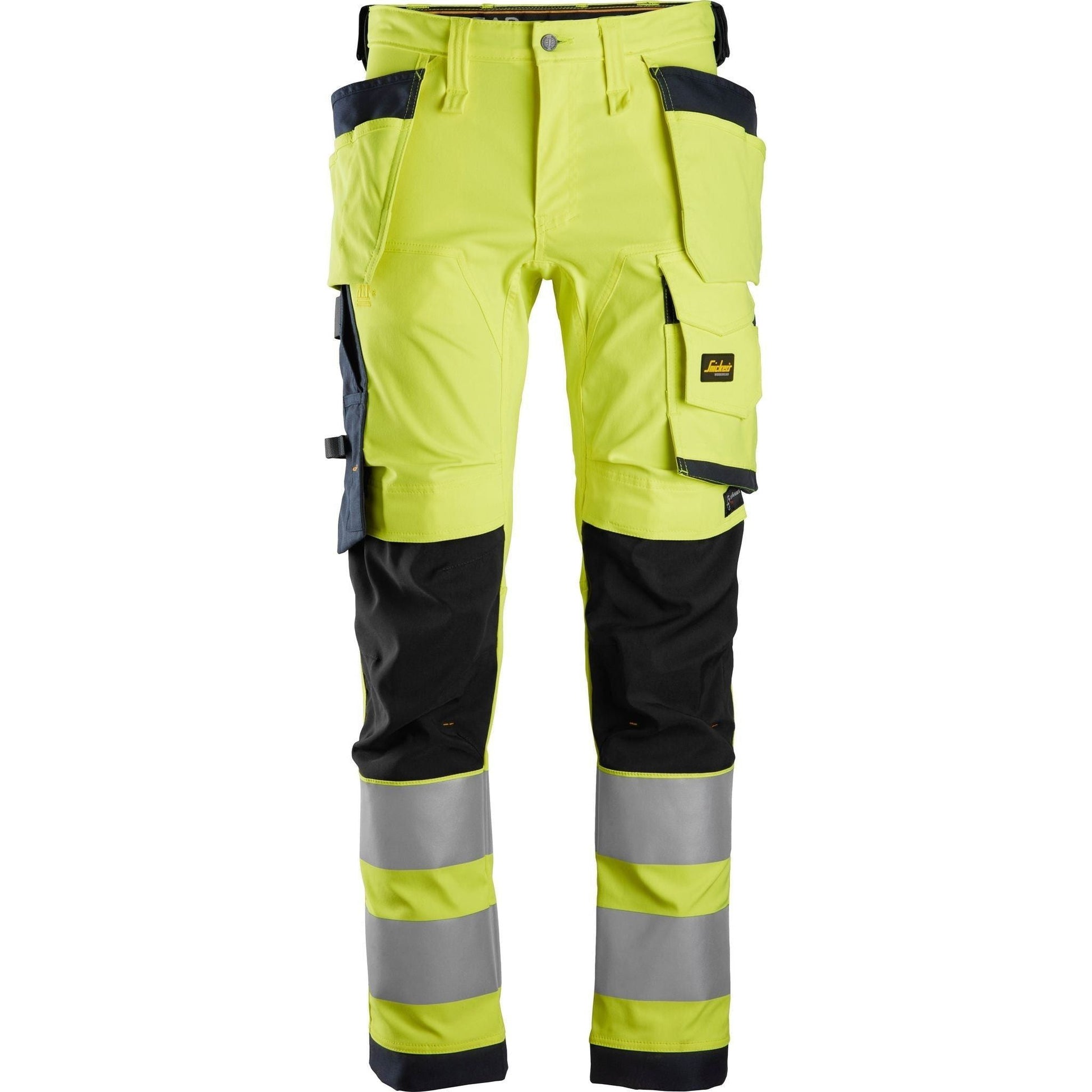 Snickers AW stretch bukser med hylsterlommer Hi - Vis gul/navy 6243 - Sikkerhedsgiganten