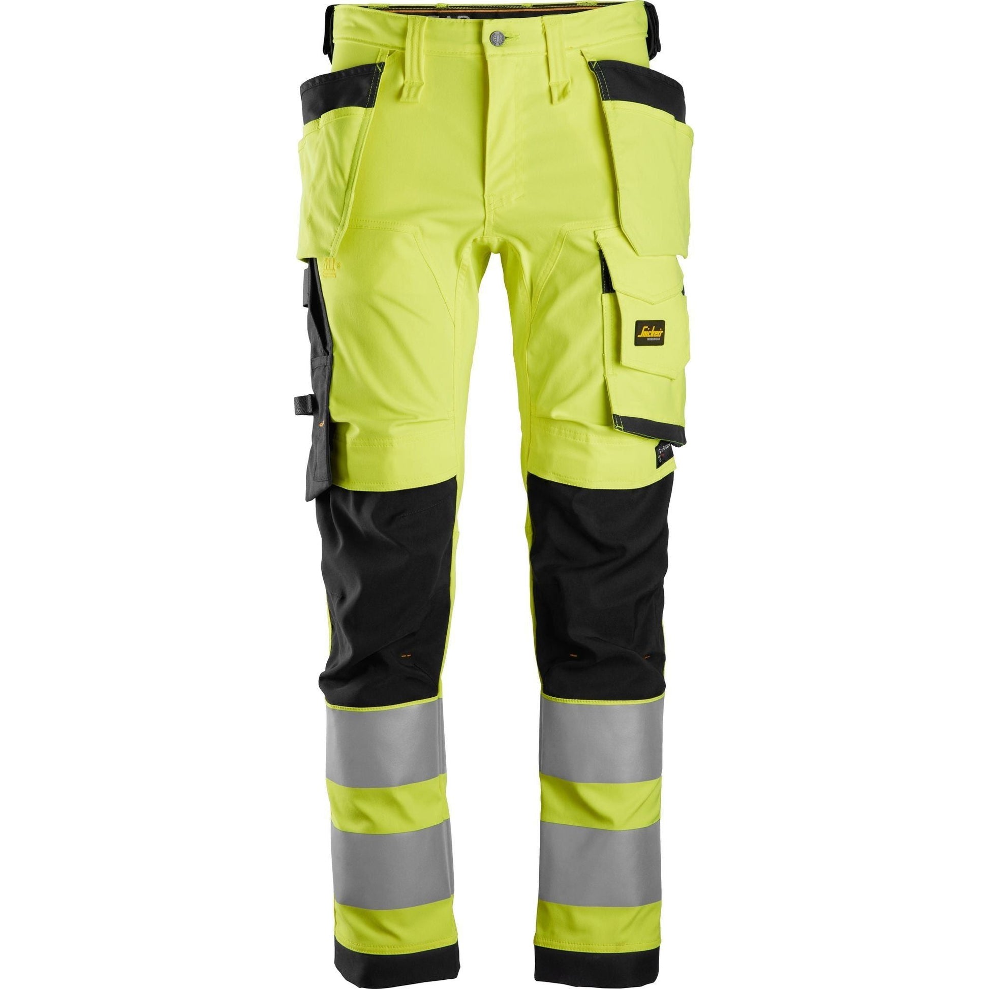 Snickers AW stretch bukser med hylsterlommer Hi - Vis gul/sort 6243 - Sikkerhedsgiganten
