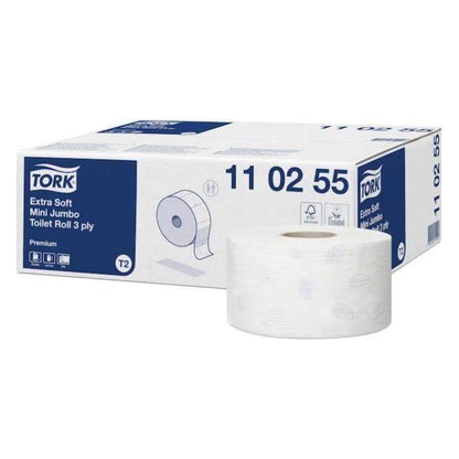 Tork 110255 Premium extra soft mini jumbo toiletpapir 3 lag 12 ruller T2 120 meter - Sikkerhedsgiganten