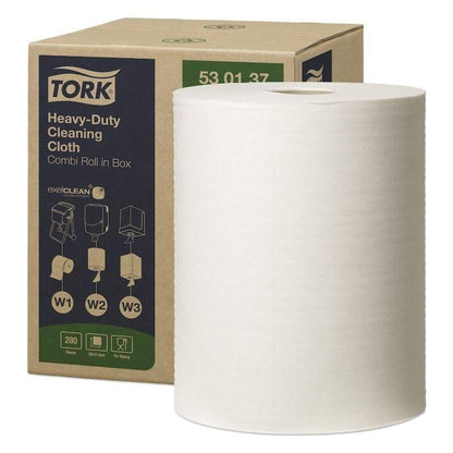 Tork aftørringsklud 530137 kombirulle hvid 106 meter 280 ark W1/W2/W3 - Sikkerhedsgiganten