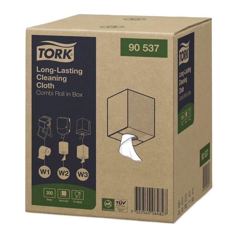 Tork aftørringsklud 90537 Kombirulle i box hvid 114 meter 300 ark W1/W2/W3 - Sikkerhedsgiganten