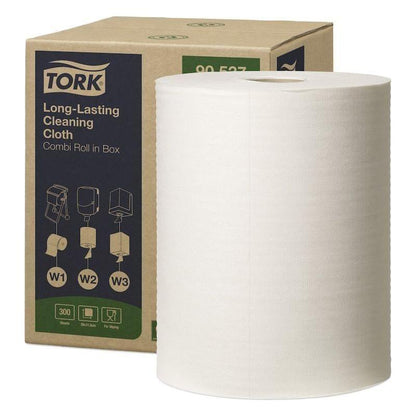 Tork aftørringsklud 90537 Kombirulle i box hvid 114 meter 300 ark W1/W2/W3 - Sikkerhedsgiganten