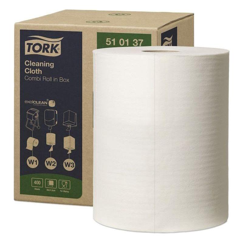 Tork aftørringsklud i box 510137 hvid 152 meter 400 ark W1/W2/W3 - Sikkerhedsgiganten