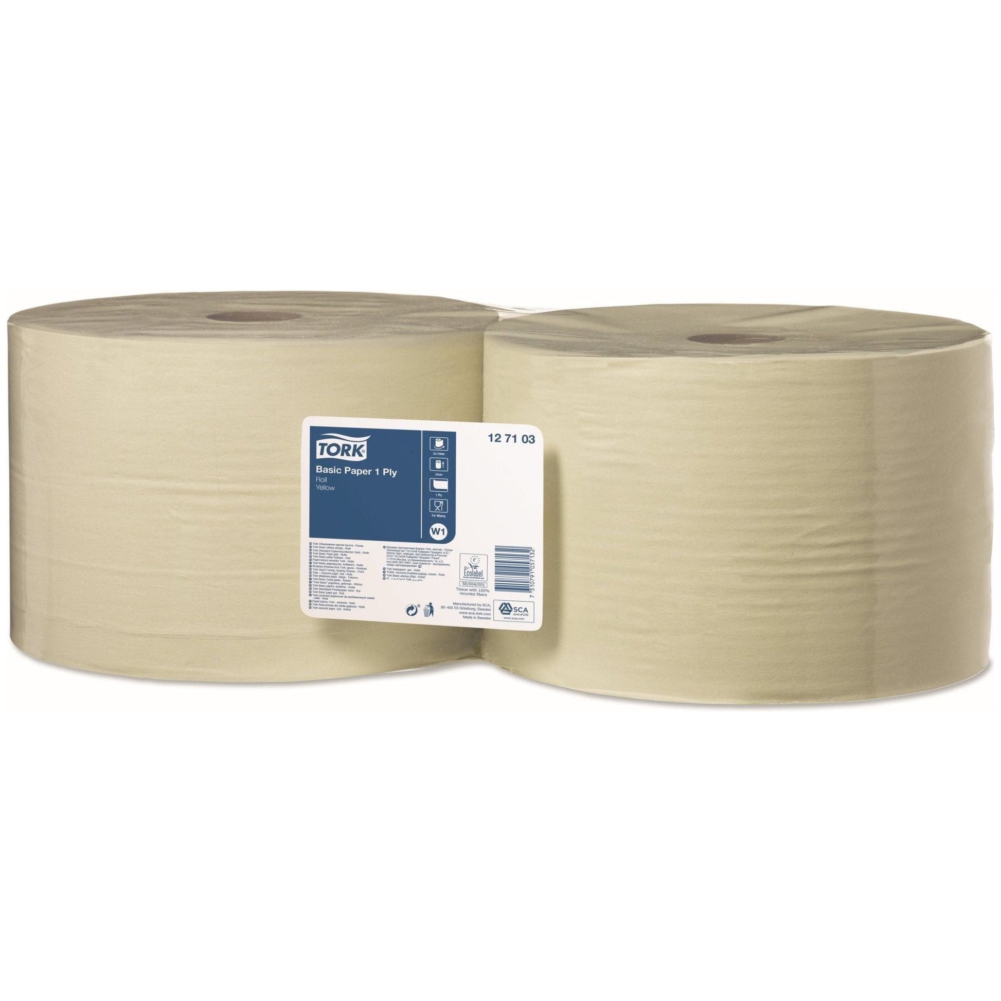 Tork Basic aftørringsrulle stor gul 1 lag 1190 meter 2 ruller W1 127103 - Sikkerhedsgiganten