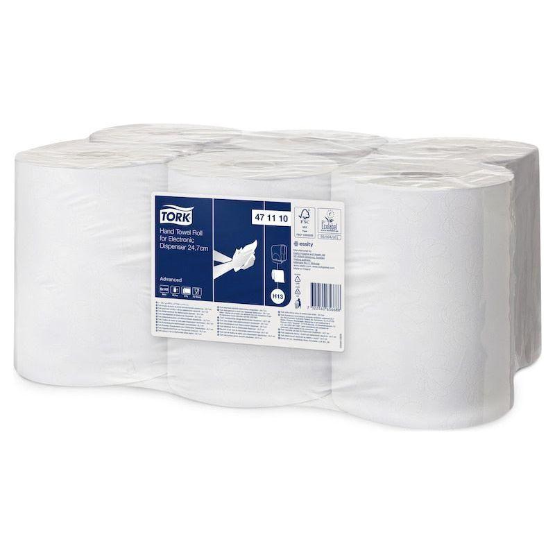 Tork Håndklæderulle til Elektronisk Dispenser - 24,7 cm, 2 - lag Hvid H13 6 ruller 471110 - Sikkerhedsgiganten
