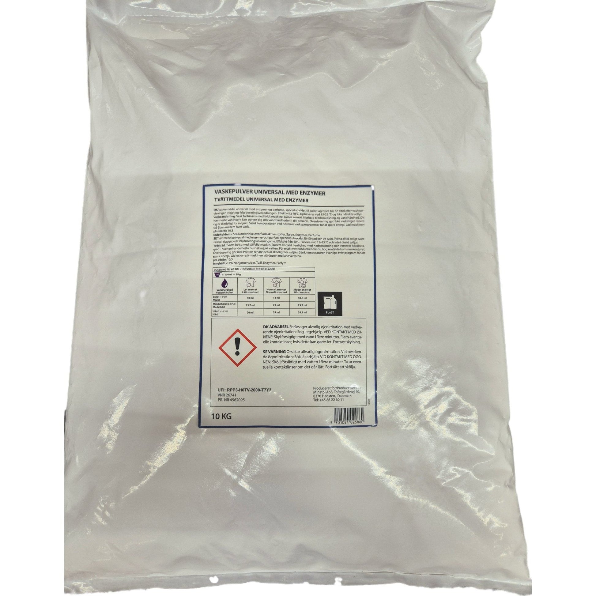 Vaskepulver 10 kg med enzymer og parfume. - Sikkerhedsgiganten Opvask