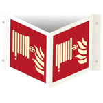 Vinkelskilt - Brandslange u/tekst - Efterlysende aluminium/plast - 150 x 150 mm - Sikkerhedsgiganten