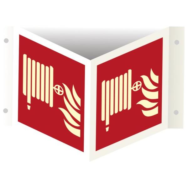Vinkelskilt - Brandslange u/tekst - Efterlysende aluminium/plast - 150 x 150 mm - Sikkerhedsgiganten