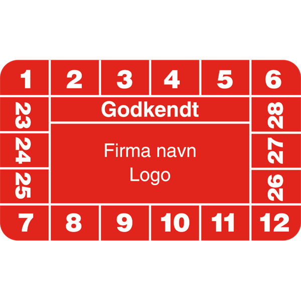Kalibreringsmærke Godkendt med felt til eget logo ark à 10 stk. - 30 x 50 mm - Sikkerhedsgiganten