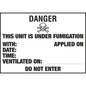 Skilt Danger this unit is under fumigation fareseddel